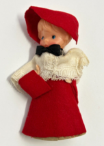 VTG Christmas Caroler Felt Cone Mini Tree Topper  plastic head 5 inch - $14.00