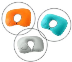 Pillow Travel Neck Automatic Button Inflatable Easy Pump Colors NEW - $9.99