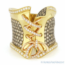 2.19 ct Brown &amp; White Diamond Right-Hand Long Corset Ring 18k Yellow &amp; Rose Gold - £5,702.99 GBP