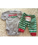 Carters Boys Gray Red SANTA’S LITTLE HELPER Outfit One Piece Pants 3 Months - £5.01 GBP
