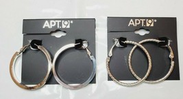 Kohls&#39; APT. 9  Hoop Earrings Silver Tone Twist &amp; Silver Tone 2 Pair New - £12.63 GBP