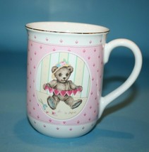 Griffith Teddy Bear Coffee Mug Cup Pink Hearts Gold Rim Gibson Japan Otagiri - £6.94 GBP