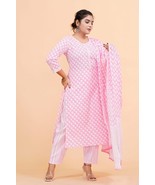 Trendy Womens Pink Flower Print Cotton Stitched kurti pant with dupatta - $49.99