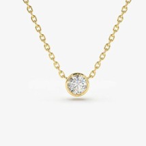 3.2mm Simulated Diamond Solitaire Bezel-Set Pendant 14K Yellow Gold Plated - £51.47 GBP