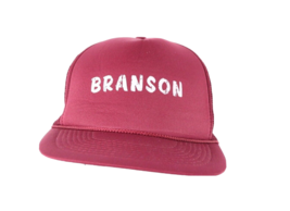 Vintage 90s Branson Missouri Spell Out Roped Trucker Hat Snapback Cap Maroon - £17.64 GBP