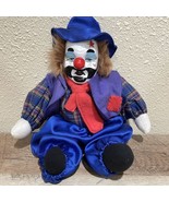 Grumpy Sad Porcelain Circus Hobo Clown Red Tie Blue Hat / Pants Doll Fig... - £10.05 GBP