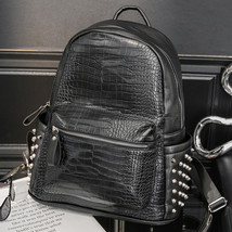 Fashion Backpack Women Men Shoulde Bag Leather Backpack Travel Rivet Men&#39;s Lapto - £68.94 GBP