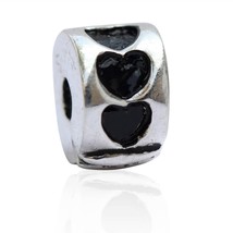 Clip Big Black Hearts European Bead Pandora Style Chamilia Troll Biagi - £3.86 GBP