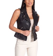 Black Jacket Western Button Vest Coat  Lambskin Leather Classic Women Wa... - £84.78 GBP