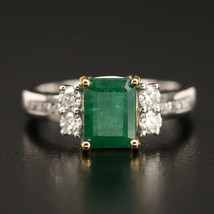 Colombian Emerald Engagement Ring 14k White Gold Genuine Emerald Wedding Ring - £887.79 GBP