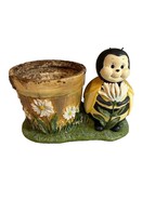 Hand Painted Resin Whimsical Gardencore Floral Planter Pot and Bee Figurine - €14,50 EUR