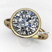 3Ct Round DEF Moissanite Bezel Promise &amp; Engagement Ring 10k Solid Gold Gift Her - £433.95 GBP