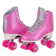 C SEVEN Pink Glitter Sparkly Roller Skates Outdoor Skating Faux Leather Size 6 - £70.17 GBP