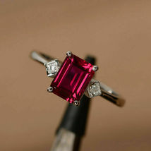 1.00Ct Emerald Cut Pink Ruby Solitaire Engagement Ring 14k White Gold Finish - £76.05 GBP