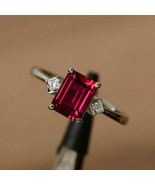 1.00Ct Emerald Cut Pink Ruby Solitaire Engagement Ring 14k White Gold Fi... - $130.53 CAD