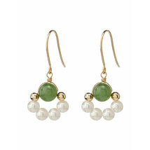 Shell Pearl Green Jade Dangling Earrings - £14.35 GBP