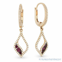 0.60 ct Red Ruby &amp; Diamond Pave Dangling Drop Earrings in 14k Rose &amp; Black Gold - £1,015.48 GBP
