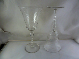 Vintage Romanian Etched Crystal wine glasses set of two 8 oz 8&quot; tall - $39.48