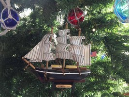 Wooden Flying Cloud Model Ship Christmas Tree Ornament - $18.99