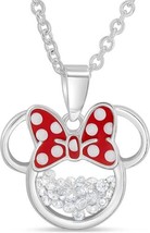 Minnie Mouse Cubic Zirconia Shaker Pendant Necklace, Silver Plated April Clear a - $98.99