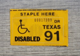 1991 TEXAS LICENSE PLATE STICKER&quot;DISABLED&quot; - £3.74 GBP