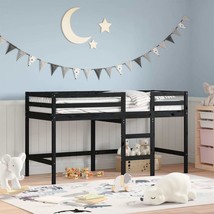 Kids&#39; Loft Bed with Ladder Black 90x200 cm Solid Wood Pine - £97.36 GBP