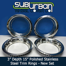 1515D3 CHEVY GM 3" DEPTH STEEL 15x8 RALLY WHEEL TRIM RINGS BEAUTY RINGS SET/4 - £90.16 GBP