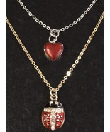 Lot Of Two Necklace One Gold Tone Ladybug , Silvertone Enamel Heart 18” - £11.84 GBP