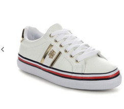 Tommy Hilfiger NIB fentII white Gold Lace Up Sneakers Women’s 6M SF - £24.93 GBP