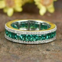 2.1Ct Princess Brilliant Emerald  Diamond Eternity Band Ring 14k White Gold Over - £74.36 GBP