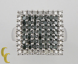 14k Oro Bianco Verde &amp; Diamante Placca Misura Anello 8.25 1.50 KT Regalo per Lei - £550.42 GBP