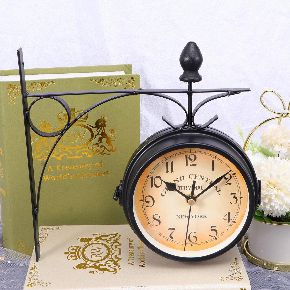 Primary image for Clock Wall Retro Double Decor Sided Hanging Clocks Vintage