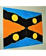 Original Moon Geometric Yellow Circles Signed Paintings Blue Orange Art ... - £141.83 GBP