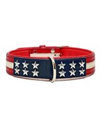 Genuine Leather American Flag (USA) Luxury Star &amp; Crystal Padded Dog Col... - £33.33 GBP+