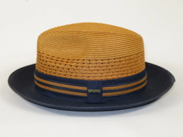 Men's Bruno Capelo Hollywood 2-Tone Straw Style Fedora Hat HW798 Cognac/Navy image 6
