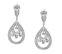 10 K White Gold 0.35 Ct Diamond Dangling Earrings - £382.89 GBP