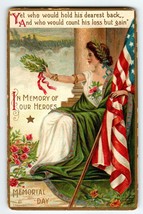Memorial Decoration Day Postcard Lady Liberty Green Flowers Roses Flag Chapman - £8.96 GBP