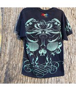 Vintage Brooklyn Xpress Medium Graphic Black &amp; Teal Tribal Oriental T-Shirt - £58.38 GBP