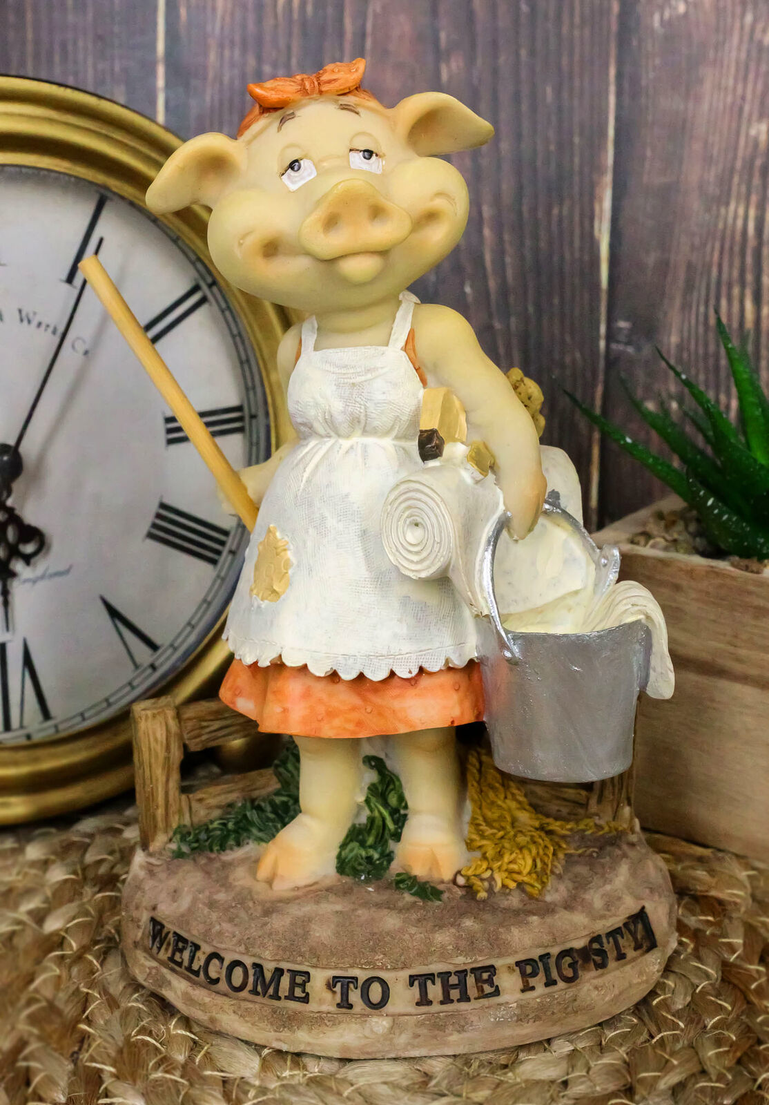 Welcome to The Pigsty Whimsical Cinderella Pig Carrying A Pail and Mop F... - $24.99