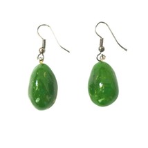 Dark Green Pear Shape Jade Dangle Drop Earrings Surgical Steel Hooks - $40.00