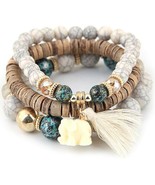 Women Fashion Wood Beads Bracelets Boho Small Elephant Charm Bracelets S... - $12.86