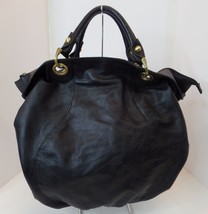 KENAR Black Quality  Leather Shoulder Bag Brass Accents Roomy Bag 14&quot; X 14&quot; - £39.66 GBP