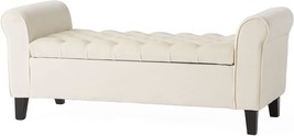 Keiko Velvet Armed Storage Bench, Ivory, By Christopher Knight Home. - £146.67 GBP