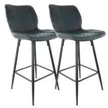 Elama 2 Piece Diamond Stitched Faux Leather Bar Chair in Black with Metal Legs - £163.20 GBP