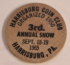 Vintage Harrisburg Coin Club Wooden Nickel Pennsylvania 1965 - $3.95