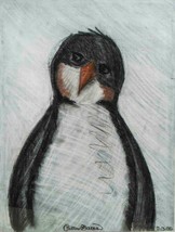 Pastel Drawing on Paper Penguin Signed - $64.34