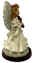 Vtg. Angel On Cloud Glitter Wings Playing Mandolin Resin Figurine 5.5" Wood Base image 3