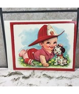 Vintage 50’s Jumbo Thinking Of You Card Baby Boy Fire Fighter Dalmatian ... - £15.56 GBP