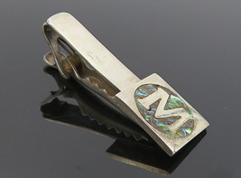 AA MEXICO 925 Silver - Vintage Abalone Shell M Initial Square Tie Clip -... - £45.36 GBP