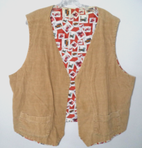 Vtg Homemade Unisex Size XL Open Style Casual Vest Postage Stamp Corduroy Beige - $18.76